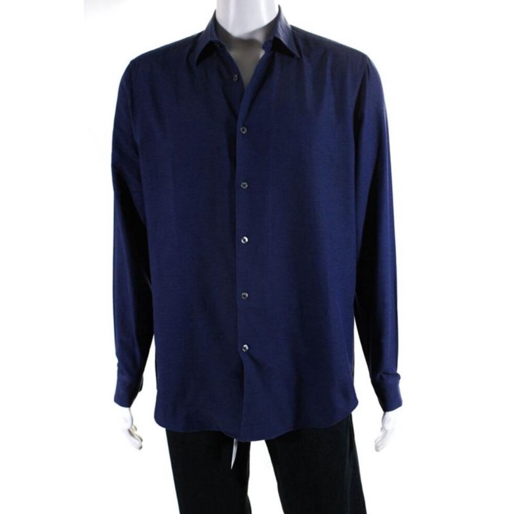 Paul Smith London Mens The Byard Button Down Dress Shirt Blue Cotton Size 16 41